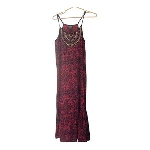 Angie Elegant Black and Red Patterned Maxi Dress